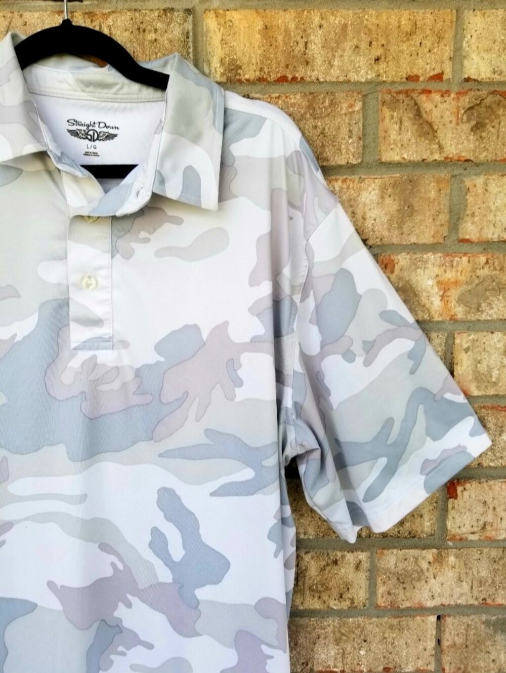 GRAY WHITE CAMO Golf POLO Shirt (Men L) 46"Chest Straight Down Performance Shirt
